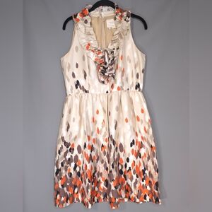 Kate Spade Dress 10 SILK Champagne Lucille Ruffle Neckline Flowy V Neck Designer